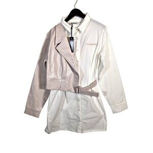 MANIERE DE VOIR Womens US 12 Asymmetrical Vegan Leather Moto Jacket Shirt Blush